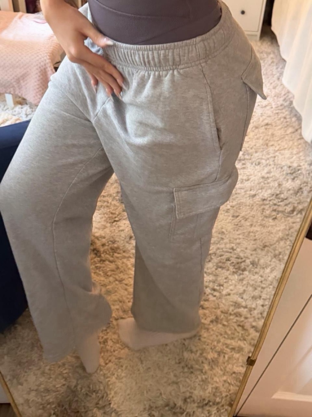 Gray Wide-Leg Cargo Joggers for Women